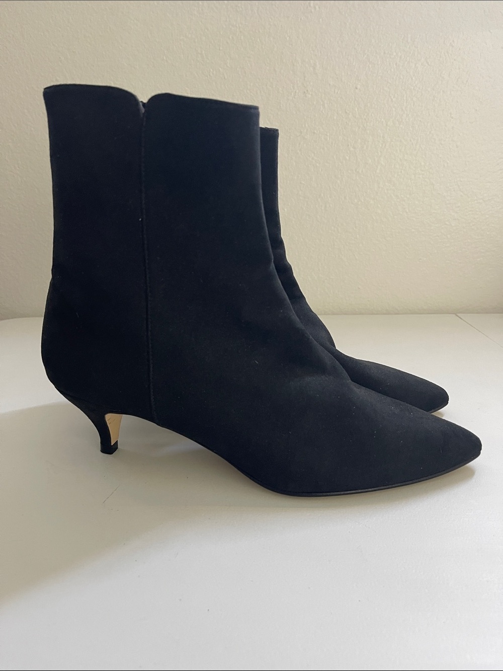 New Beyond Skin Black Kitten Heel Vegan Suede Zip Boots Size EU 42 US 10
